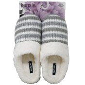 Wholesale - S-XL WOMEN GREY CHUNKY KNIT SHIMMER SLIPPER W/FAUX COLLAR KENSIE C/P 18